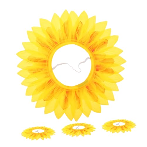 TOBBOMEY 4 Stück Sonnenblumen Kopfbedeckung Lustige Blumenkostüme für Sportveranstaltungen im Kindergarten Wiederverwendbare und Pflegeleichte Kopfbedeckung für Feste von TOBBOMEY