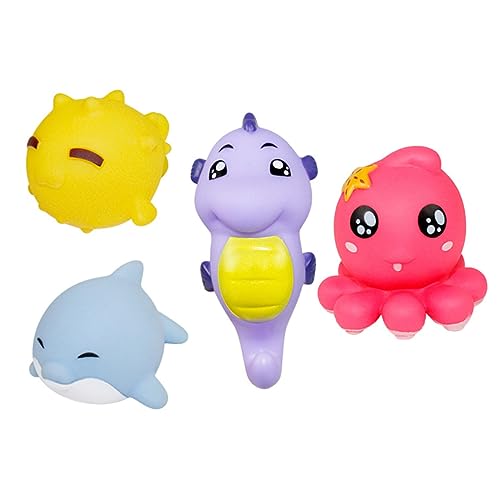 TOBBOMEY 4 Stück Teiliges Cartoon Tier Badewannenspielzeug Set Lustige Quietschspielzeuge für Meeresbewohner und Oktopusform für Dusche Baden von TOBBOMEY