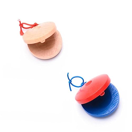 TOBBOMEY 4 Stück Teiliges Holz Finger Kastagnetten für Blauem und Naturfarbenem Design Sicher und Glatt für Frühkindliche Musikalische Früherziehung und Koordination von TOBBOMEY