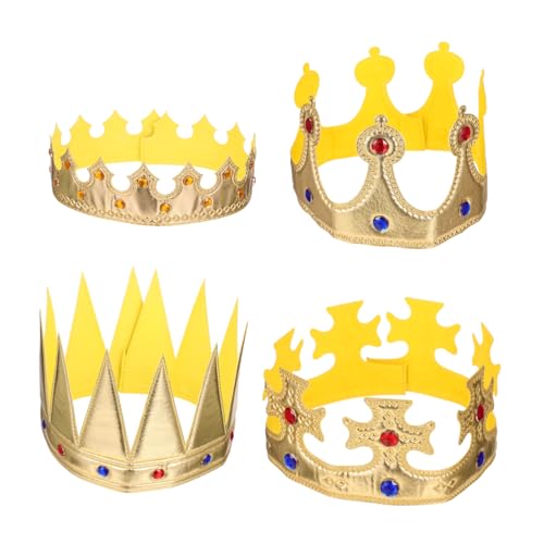 TOBBOMEY 4 Stück Teiliges Kinderkrönchen Leichte Kronen mit Goldfarbenem Kreuz Funkelnden Details Stabile Geburtstags und Halloween Krone für Jungen Mädchen Bequem Tragbar für Party Deko von TOBBOMEY