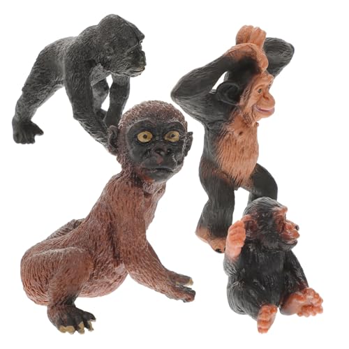 TOBBOMEY 4 Stück Teiliges Schimpansen Figuren aus Langlebigem Harz Kleine Realistische Tiermodelle als Dekorative und Pädagogisches Geschenk für Kinderzimmer und Schreibtisch von TOBBOMEY