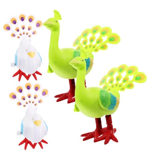 TOBBOMEY 4 Stück Teiliges Wind up Lustige Springende Pfau Figuren aus Abs Tragbares Mechanisches Uhrwerkspielzeug für Mädchen und Kleinkinder Einfache Bedienung Dekorative Tiermotive von TOBBOMEY