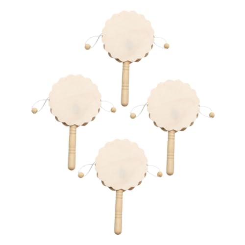 TOBBOMEY 4Stücke DIY Holz Bastelset für Unvollendete Rasseltrommel zum Robuste Holzspielzeuge für Kreatives Handwerken und Dekoration von TOBBOMEY