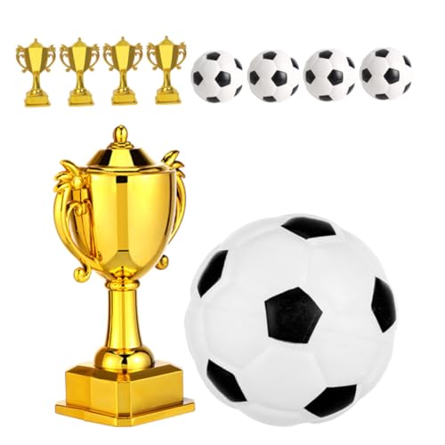 TOBBOMEY 5 Sätze Mini Fußball Tortenstecker und Pokal Deko aus Kunststoff Kleine Goldene Fußballtrophäen für Sport und Geburtstagsfeiern Stabile Mini Sportauszeichnungen von TOBBOMEY