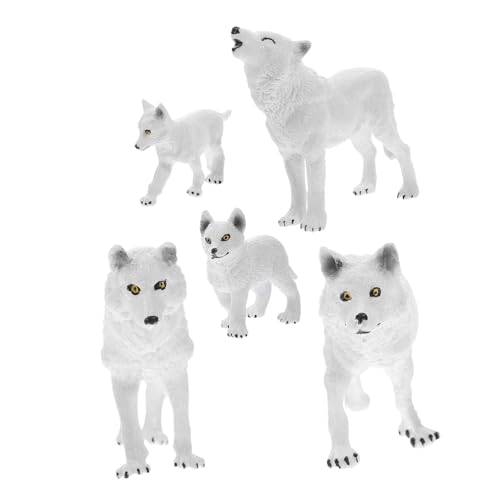TOBBOMEY 5 Stück 5 teiliges Figuren Set aus realistischen Wildtier Miniaturen Pädagogisches Wolf Modell für Kinderzimmer Dekoration Schreibtisch Ornament Wildlife Tierkognition von TOBBOMEY