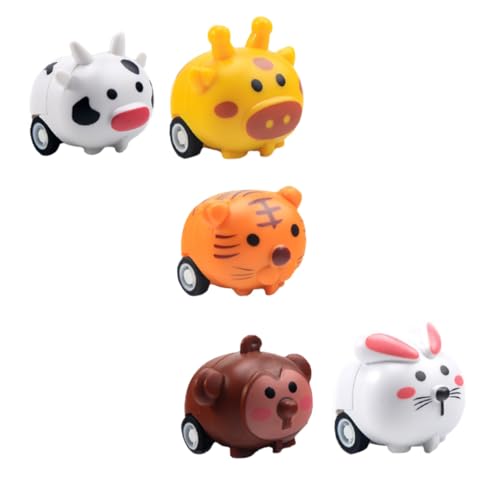 TOBBOMEY 5 Stück Teiliges Aufziehautos mit Tiermotiven Bunte Cartoon Fahrzeuge ohne Batterie Reibungsbetriebene Junge Mädchen Spielzeuge für Jungen und Mädchen Ab Jahr Fördert Motorik und von TOBBOMEY