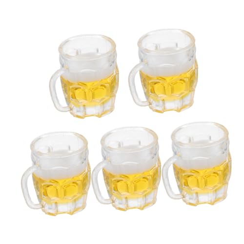 TOBBOMEY 5 Stück Teiliges Mini Bierkrug aus Klarem Resin Realistische Miniatur Biergläser für Puppenhaus Winzige Cocktailgläser Dekorative Sammelstücke für Erwachsene von TOBBOMEY