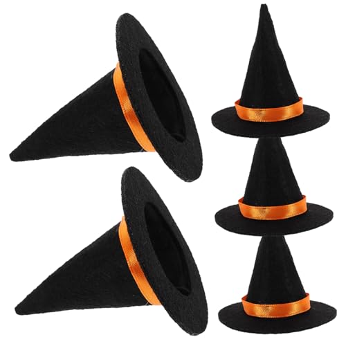 TOBBOMEY 5 Stück Teiliges Mini Hexenhüte aus Filz Dekorative Weinflaschen Hut Aufsätze für Halloween Party Handliche Kleine Bastel Hüte Klassische Schwarze Mini Hexenhut Deko für Fest und von TOBBOMEY