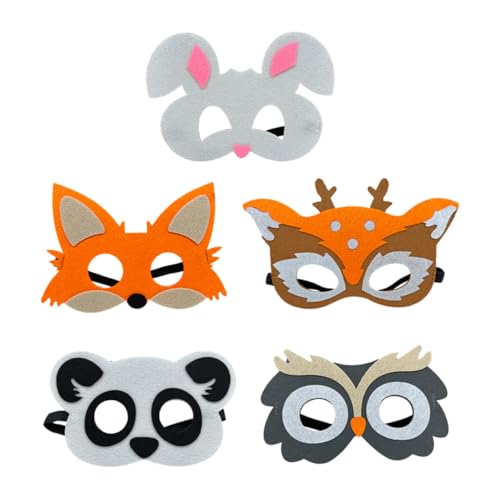 TOBBOMEY 5 Stück Teiliges Tierfilzmasken für Leichte Atmungsaktive Cosplay Masken in Waldtier Designs für Halloween Karneval Maskenball und Kostümpartys von TOBBOMEY
