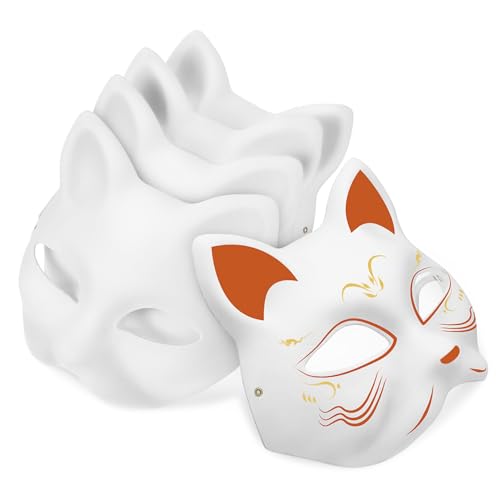 TOBBOMEY 5 Teiliges Leere Katzenmasken aus Papiermache Unbemalt zum Bemalen DIY Tiermasken für Karneval Halloween Kostümpartys und Maskerade von TOBBOMEY