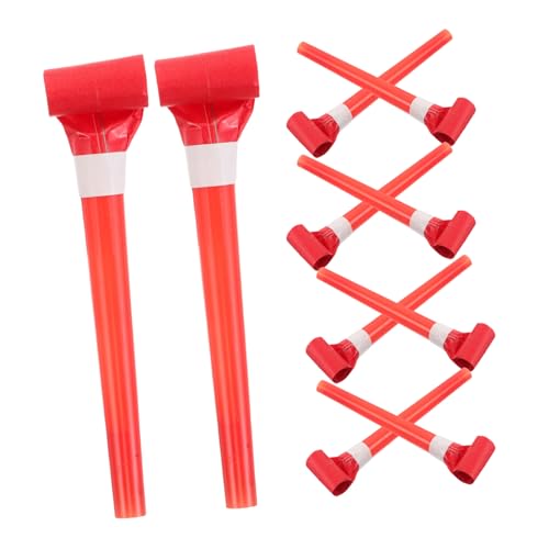 TOBBOMEY 50 Stück Partybläser Rote Tröten Drachenpfeifen Multifunktional als Pusteballon Karten Sauger Leicht Tragbar Kreatives Musikinstrument für Geburtstagsfeiern Spielspaß von TOBBOMEY