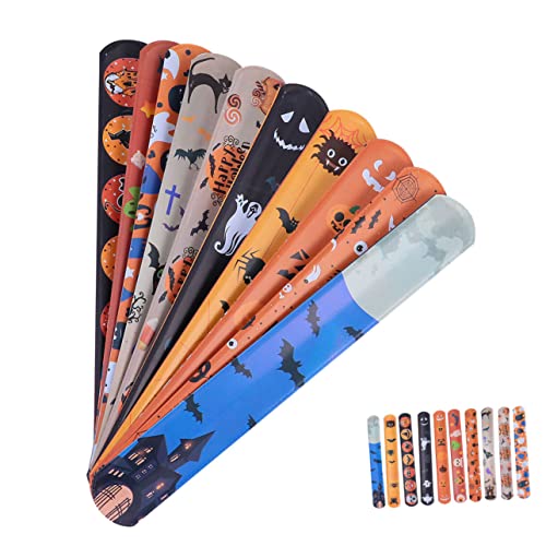 TOBBOMEY 50 Stück Teiliges Halloween Slap Bracelet Langlebige Schnapparmbänder mit Zufälligen Mustern und Strapazierfähig als Mitgebsel für Kindergeburtstag Karneval und Partyspiele von TOBBOMEY