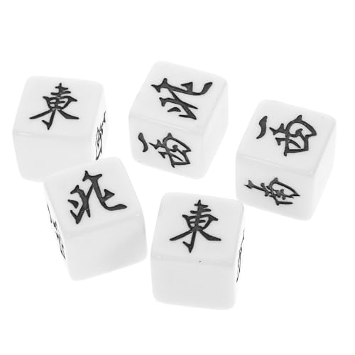 TOBBOMEY 5 Stücke Mahjong Würfel Wind Richtung Würfel Für Party Spiel Acryl Material Weiß Hintergrund Schwarze Zeichen Mahjong Zubehör von TOBBOMEY