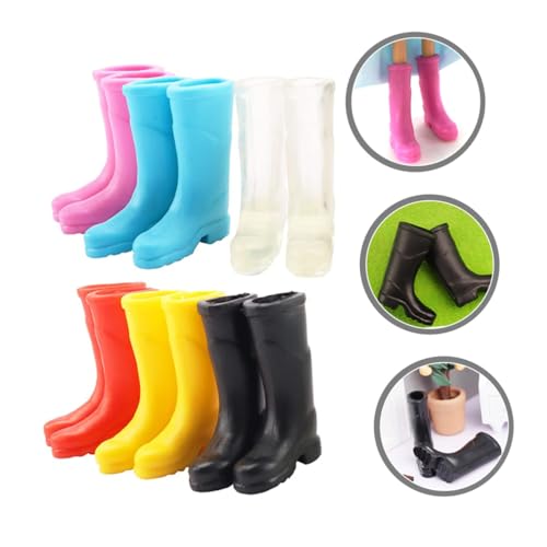 TOBBOMEY 6 Paare Maßstab Mehrfarbige Miniatur Regenstiefel für Puppenhaus Dekoration Stilvolle Detailreiche Hausstiefel zur Realistischen Miniaturverzierung von TOBBOMEY