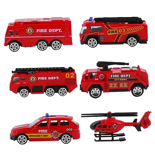 TOBBOMEY 6 Stück Teiliges Feuerwehrfahrzeug aus Detailgetreues Simulation Auto mit Aufziehmotor Robustes für Jungen und Mädchen Zufälliger Stil Geeignet für Spiel und Sammlung von TOBBOMEY