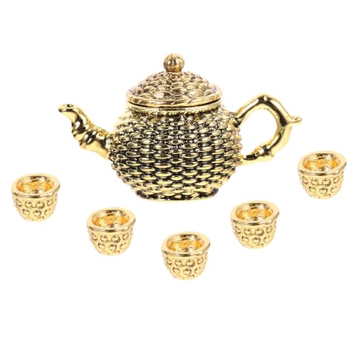 TOBBOMEY 6 Stück Teiliges Mini Teekannen und Tassen Set aus Hochwertigem Realistische Miniaturdekoration für Puppenhaus Gartendeko Filigrane Tischornamente Elegante Zufällige Farbe von TOBBOMEY