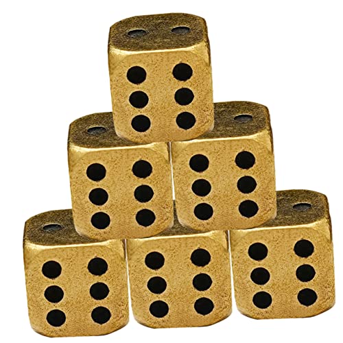TOBBOMEY 6Stücke Messingwürfel Retro Spielwürfel mit Quadratischen Ecken für Brettspiele Rollenspiele und Zubehör für Partys Handgefertigte Messing Requisiten für Zuhause von TOBBOMEY