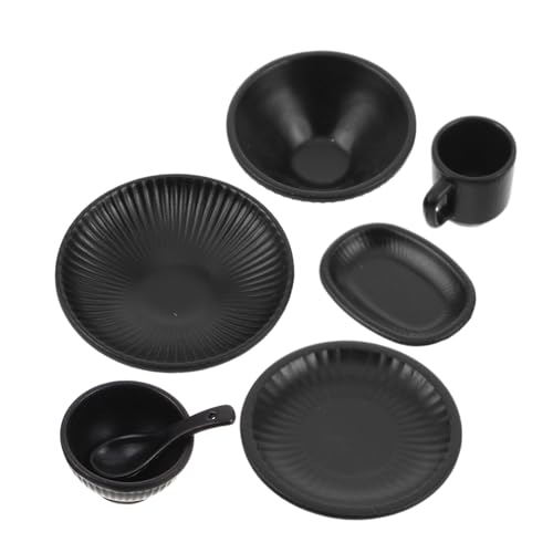 TOBBOMEY 7 Stück Teiliges Miniatur-Japanisches Geschirrset mit Streifen Kleine Schalen Teller Tassen Robust und Echt Wirkend Für Puppenhaus Dekoration und Rollenspiel Zubehör von TOBBOMEY