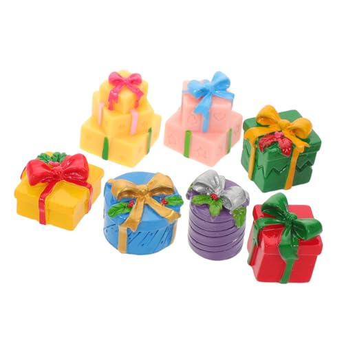 TOBBOMEY 7 Stück Teiliges Miniatur Resin Geschenkbox Farbenfrohe Weihnachtsdekorationen für DIY Basteln Winzige Geschenkboxen für Puppenhaus und Tischdeko Vielseitig Platzierbare Xmas Party von TOBBOMEY