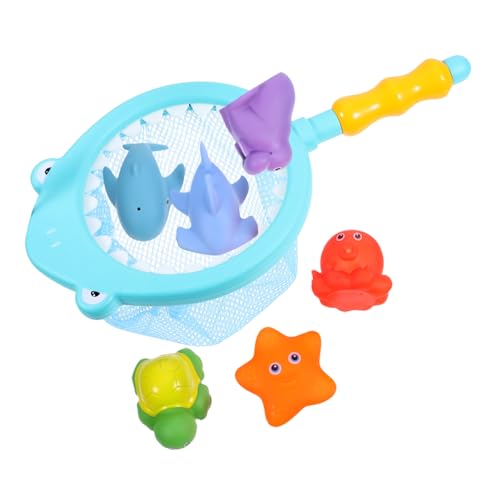 TOBBOMEY 7Stücke Schwimmende Haie und Fische mit Angelnetz Wasserspielzeug für Badewanne Pool und Strand Fördert Spaß Beim Baden von TOBBOMEY