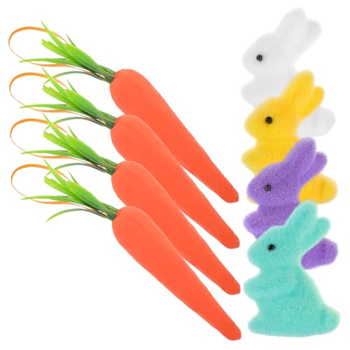 TOBBOMEY 8 Stück Hasen Bastelarbeiten, Karotten Hängeornament, Miniatur Hasenstatuen, Kleine Hasen Ornamente Aus Schaumstoff, Osterdeko, Karotten Ornamente, Hängedekoration, Hasenfiguren von TOBBOMEY