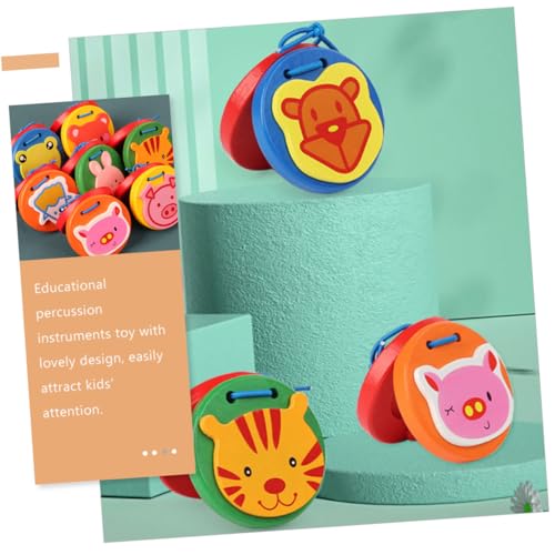 TOBBOMEY 8 Stück Teiliges Kastagnetten aus Holz mit Bunten Cartoon Tiermotiven Pädagogisches Schlaginstrument für Junge Mädchen und Kleinkinder Fördert Kreativität und Musikalische von TOBBOMEY