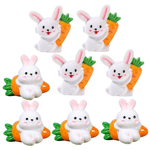 TOBBOMEY 8 Stück Teiliges Miniatur Resin Kaninchen Niedliche Kleine Weiße Hasenfiguren Mikro Landschafts Deko für Garten Bonsai Auto und Puppenhaus Wetterfest als von TOBBOMEY