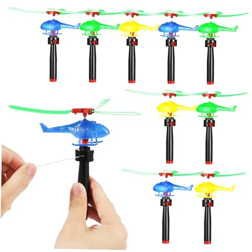 TOBBOMEY 9 Stück Teiliges Handheld Hubschrauber mit Zugschnur Farbenfrohe Kunststoff Flugzeuge für Kreative Outdoor Aktivitäten und Unvergesslichen Spielspaß von TOBBOMEY
