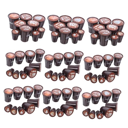 TOBBOMEY 90 Stück Latte Cat Prop Landschaft Kunst Zubehör Handwerk Küche Für Handwerk Mini Panda Simulation Geschirr Zimmer Harz Muster DIY Miniaturen Schöne Accessoires Tassen Winzige von TOBBOMEY