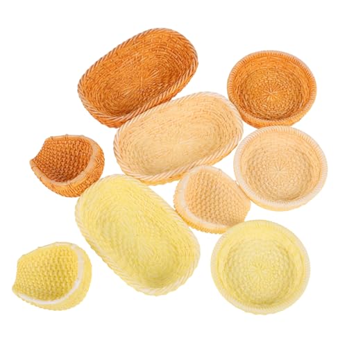 TOBBOMEY 9St Mikrolandschaft Obst-Brotkorb aus Weidenrattan Brotkorb aus Rattan Snackkorb Miniaturen miniaturfiguren puppenhauszubehör Kleiner Weidenkorb Mini geflochtener Blumenkorb Harz von TOBBOMEY