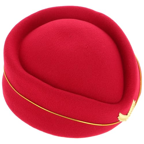 TOBBOMEY Flight Attendant Beret Hut Damen Dunkelrot Samtig Elegante Verarbeitung Bühnenauftritt Party Kostüm Zubehör von TOBBOMEY