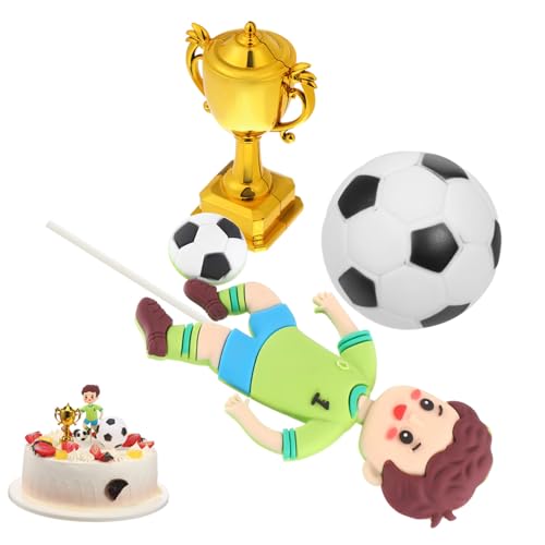 TOBBOMEY Fußball Geburtstagstorten Deko Teilig mit Kleinem Pokal Happy Birthday Fußball Cake Topper Bunte Tortenstecker für Kindergeburtstag Einfach Anzubringen Wetterfest von TOBBOMEY