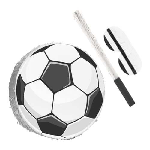 TOBBOMEY Fußball Pinata mit Schlagstab und Augenbinde für Kindergeburtstag Robuste Pappkarton Pinata für Fußballparty Spiele und Sport Mottopartys Papierkonfetti Vielseitig Einsetzbar von TOBBOMEY