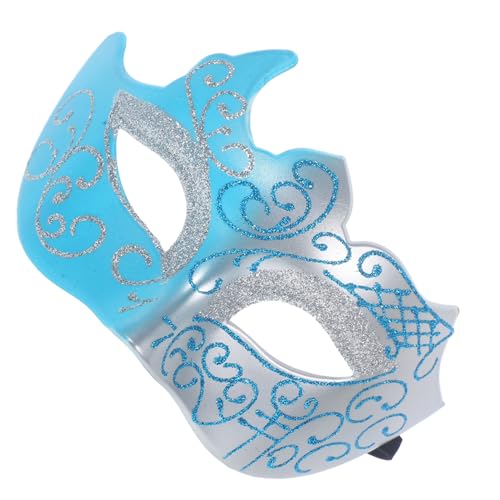 TOBBOMEY Halbgesichts-maske mit Silber-blauem Farbverlauf Dekorative Venezianische Masquerade-maske für Halloween Cosplay und Festpartys Unisex Leicht und Komfortabel Vielseitiges von TOBBOMEY