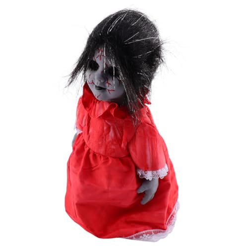 TOBBOMEY Halloween Sprachaktivierte Gruselige Halloween Puppe mit Leuchtenden Augen und Automatischem Lauf Schaurige Geräuscheffekt Requisite für Spukhaus Deko und Party ohne Batterie von TOBBOMEY