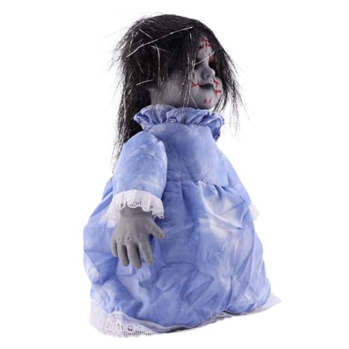 TOBBOMEY Halloween Voice Aktivierte Leuchtende Geisterpuppe mit Beweglichem Gang Gruselige Szenerie Requisite für Haunted House und Party ohne Batterien Bekleidet Realistische Soundeffekte von TOBBOMEY
