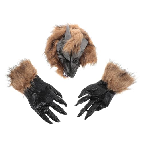 TOBBOMEY Halloween Werwolf Maske und Krallenhandschuhe Realistische Vinyl Wolfskopf Maske mit Passenden Pfotenhandschuhen Bequeme Passform für Erwachsene für Cosplay Fasching und Halloween TOBBOMEY Halloween Werwolf Maske und Krallenhandschuhe Realistische Vinyl Wolfskopf Maske mit Passenden Pfotenhandschuhen Bequeme Passform für Erwachsene für Cosplay Fasching und Halloween von TOBBOMEY