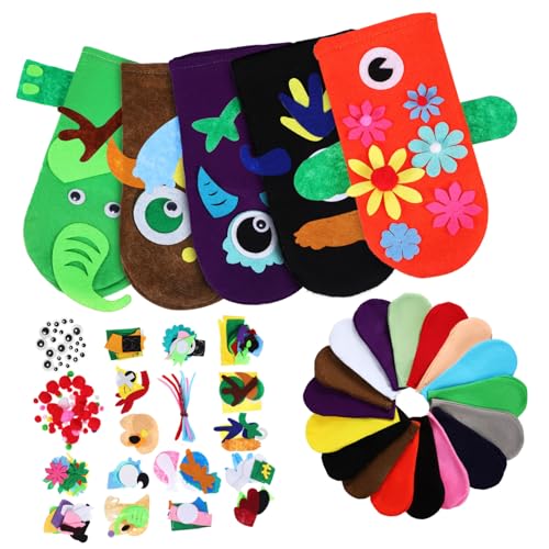 TOBBOMEY Handpuppen bastelset Filz DIY Cartoon Tierfiguren Pompoms Nähen Bastelkit für Puppenspiel Kasperletheater Kreativset von TOBBOMEY