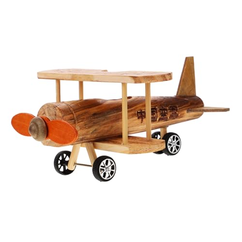 TOBBOMEY Holzmodell Hubschrauber Vintage Flugzeugornament Holzkunst Flugzeugdekoration Stabil Langlebig Kreatives Desktop Schmuck Geschenk für Büro Wohnkultur von TOBBOMEY