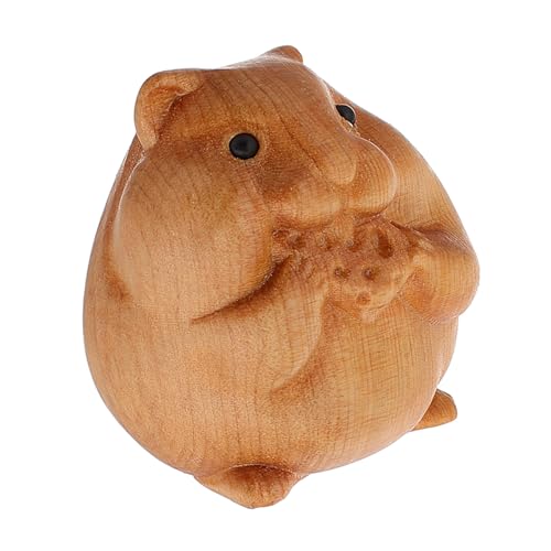 TOBBOMEY Holztierornamente Mini Hamsterfigur Holzskulptur Dekorative Tierfiguren Kleine Statue Für Die Schreibtischdekoration von TOBBOMEY