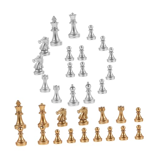 TOBBOMEY International Schachfiguren Kunststoff Elektroplattiert Gold silberfarben für Brettspiele Ersatzteile Leicht und Glatt für Rätsel und Unterhaltung von TOBBOMEY