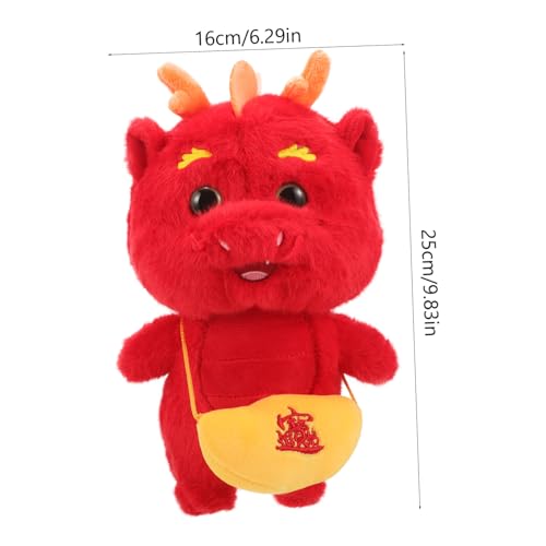 TOBBOMEY Jahr des Drachen Maskottchen Plüschfigur Rotes Kostüm Drache Stofftier Weiches Geschenk für Familien und Freunde Glücksbringer Dekoration von TOBBOMEY