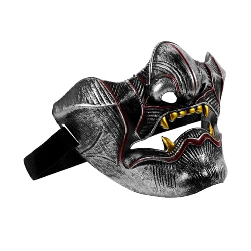 TOBBOMEY Japanische Hannya Halbgesichtsmaske aus Robustem Material mit Elastischem Band Unisex Cosplay Maske für Party Maskerade Halloween und Bühnenauftritte Komfortabel und Langlebig von TOBBOMEY