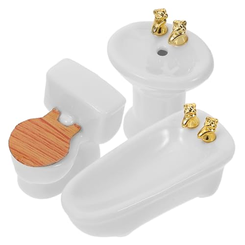 TOBBOMEY Maßstab Teiliges Puppenhaus Zubehör mit Toilette Badewanne und Waschbecken Realistische Puppenmöbel für Puppenhaus Detailgetreues Badzimmer für Sammler von TOBBOMEY