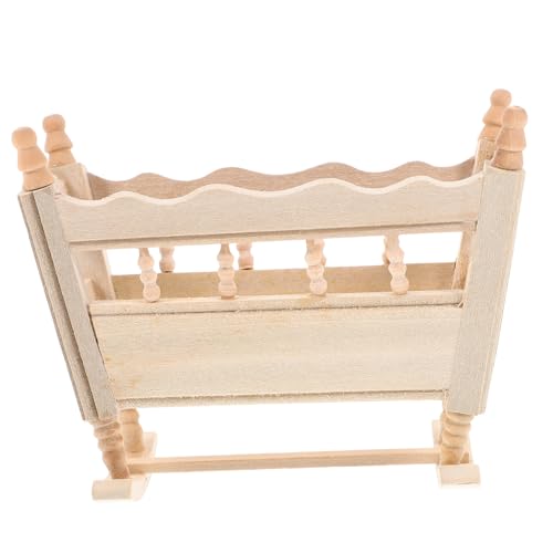 TOBBOMEY Mini Holzschaukelbett Modell Langlebiges Puppenhaus Zubehör Handgefertigte Miniatur aus Naturholz Dekoratives Möbel für Puppenhaus Stilvolles Ornament für Mini Szenen von TOBBOMEY