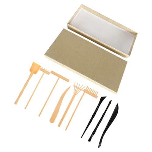 TOBBOMEY Mini Zen Garten Rechen Set Sand Gartenzubehör Kunststoff Robust Präzise Gearbeitet mit Einzigartigen Sand Tablett Miniaturen für DIY Zen Sandkunst und Dekoration von TOBBOMEY