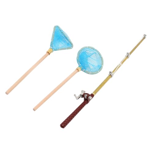 TOBBOMEY Miniatur Angelrute Modell Teilig aus Holz Nylon Aluminiumlegierung für Puppenhaus Dekoration Mini Fischernetz Fotografie Requisite Aquarium Zubehör von TOBBOMEY