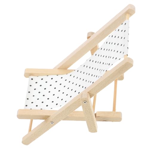 TOBBOMEY Miniatur Holz Strandstuhl Puppenhaus Möbel Modell Tragbarer Mini Liegestuhl Robustes Holz Leichtes Design Dekoratives Strandkorb Accessoire für Puppenhaus und DIY Freizeitstuhl von TOBBOMEY