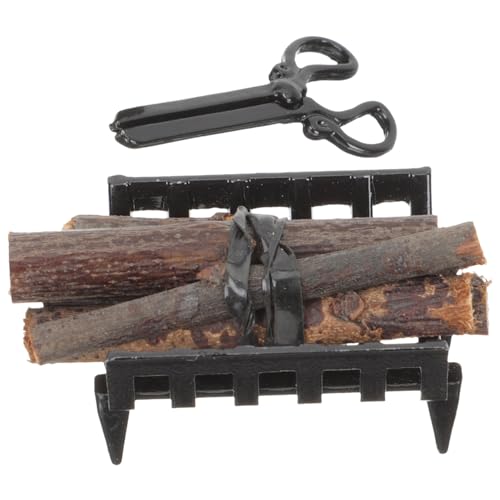 TOBBOMEY Miniatur Kaminzubehör Kleines Brennholzregal mit Mini Feuerzange Glatte Oberfläche Robustes Modell für Puppenhaus Dekoration und DIY Szenen Geeignet für Miniaturfeuerstellen und von TOBBOMEY