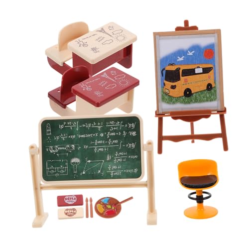 TOBBOMEY Miniatur Klassenzimmer Modell Set Teiliges Miniatur Schulmöbel Zubehör für Detailreiche Puppenhaus Deko Leicht und Tragbar von TOBBOMEY